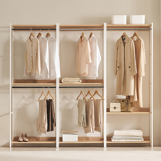 삼익가구 로우디 시스템 옷장 드레스룸 800 2단 행거형2p + 1단 행거형 세트 방문설치, 오크