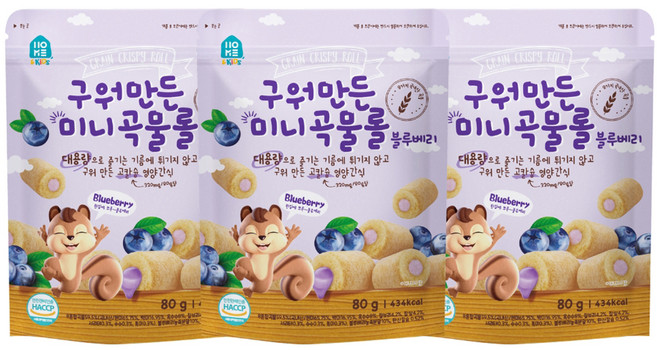 홈앤키즈 구워만든 미니 곡물롤, 블루베리맛, 80g, 3개
