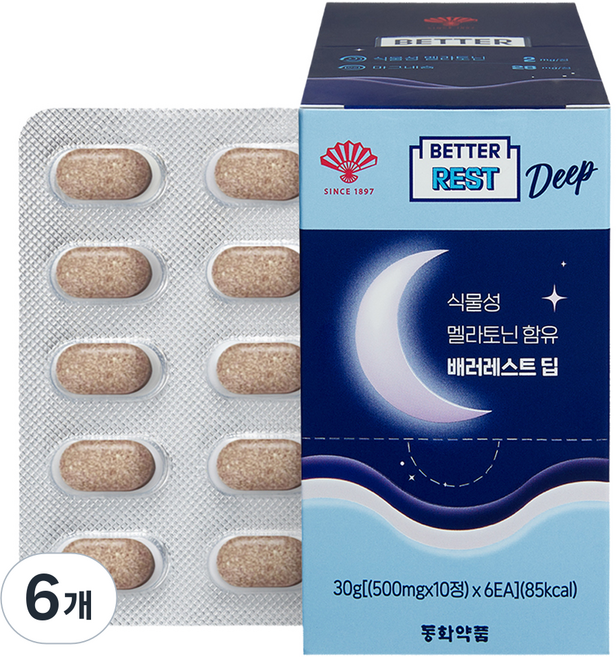 동화약품 흑하랑상추 식물성 멜라토닌 2mg 함유 배러레스트 딥 30g, 60정, 6개