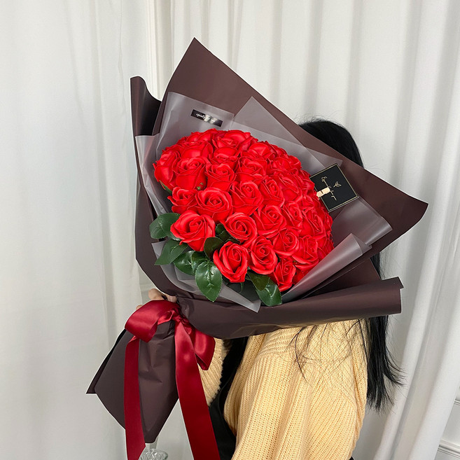 이플린 비누꽃 50송이 장미 대형 꽃다발, 레드, 1개