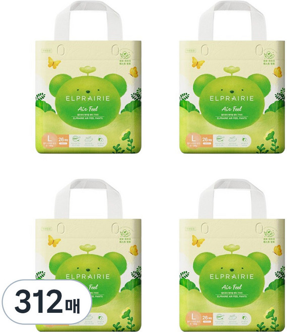 엘프레리 에어필 팬티형 기저귀 남여공용, 대형(L), 312매