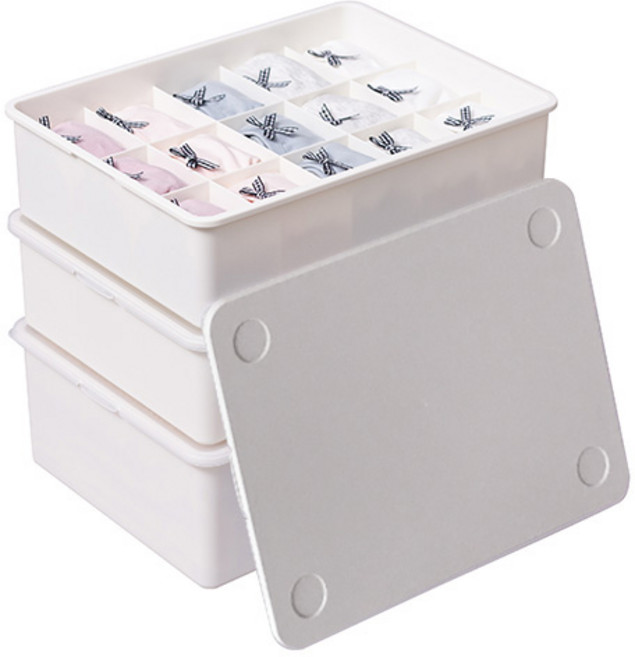 이즈리빙 칸칸칸 속옷 정리함 세트 1칸 + 10칸 + 15칸, 아이보리 + 아이보리뚜껑, 1세트