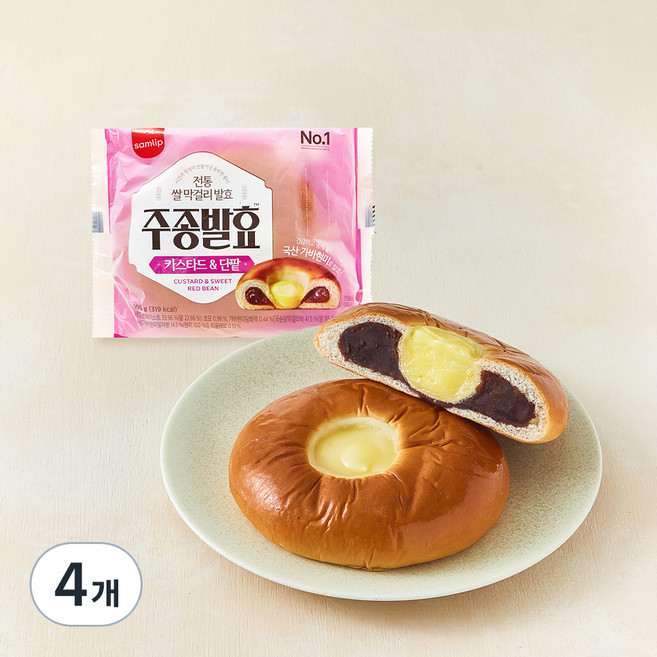 삼립 주종발효 카스타드 단팥빵, 105g, 1개입, 4개