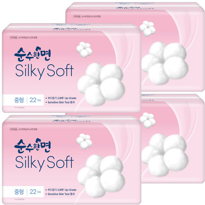 순수한면 실키소프트 생리대, 중형, 22개입, 4개