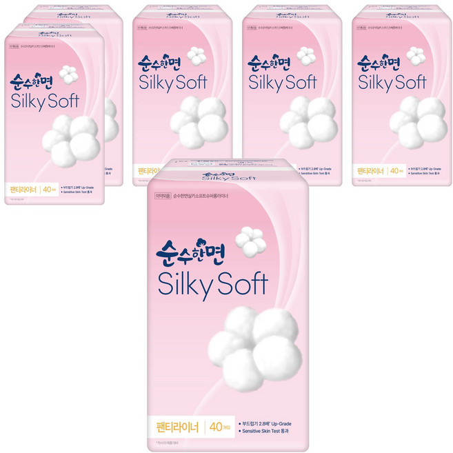 순수한면 실키소프트 팬티라이너, 슈퍼롱, 40개입, 6개