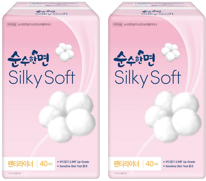 순수한면 실키소프트 팬티라이너, 슈퍼롱, 40개입, 2개