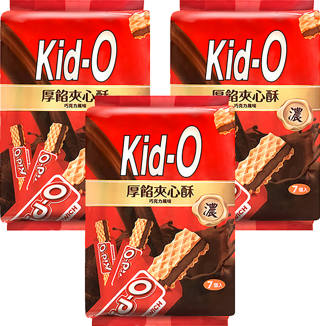 Kid-O 厚餡夾心酥 巧克力, 91g, 3袋