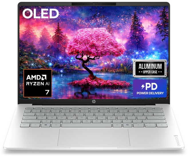 HP 2026 옴니북 5 14 라이젠7 라이젠 200 시리즈, Glacier silver aluminum, 14-hn0017AU, 512GB, 16GB, Free DOS