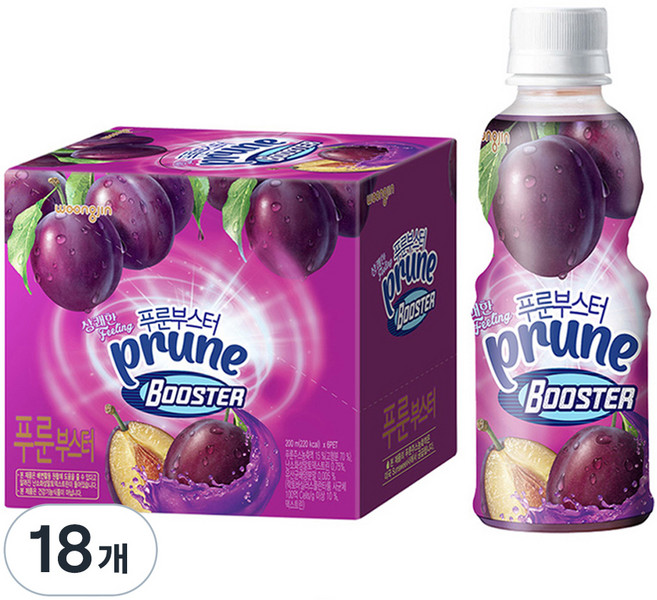 웅진 푸룬부스터 주스, 200ml, 18개