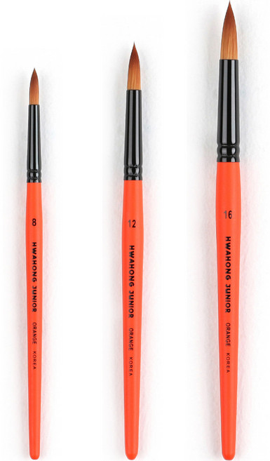 화홍 주니어 수채화용 붓 3종 세트 오렌지, 1세트, 8호, 12호, 16호