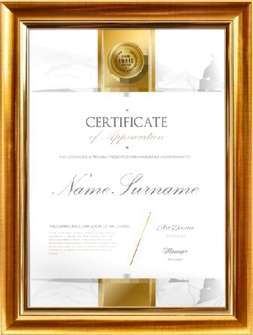 TRENY 古典A4獎狀證書相框, 金色, 1個