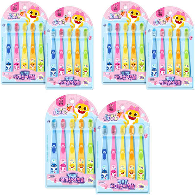 아텍스 핑크퐁아기상어 유아 칫솔 5종 x 2p 세트 STEP2, 혼합색상, 3세트