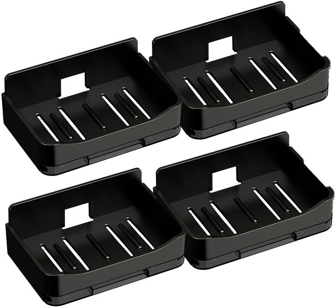 小麥購物 Y247 雙層瀝水肥皂盒4入組 附免釘貼 + 掛勾 2個, 雅黑, 1組