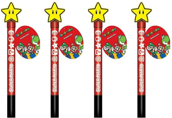 SUPER MARIO 超級瑪利歐 造型轉轉筆, 無敵星 紅色筆身, 4支