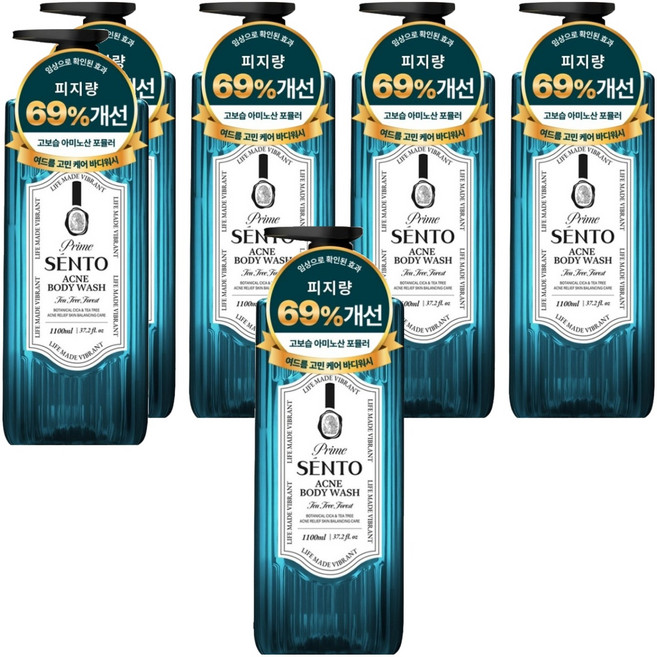 센토 프라임 보타니컬 시카 여드름케어 약산성 바디워시 티트리 포레스트향, 6개, 1.1L