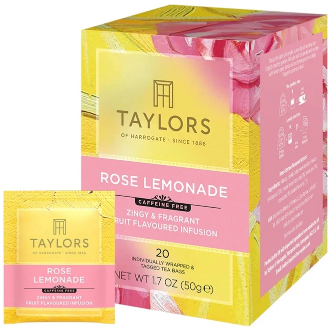 테일러스오브헤로게이트 로즈 레모네이드 허브차 티백, 2.5g, 20개입, 1개, 2.5g - 쿠팡