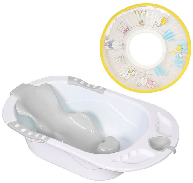 아가드 베이비 칼라욕조 그레이 + 샴푸모자 투명 노랑, 혼합 색상