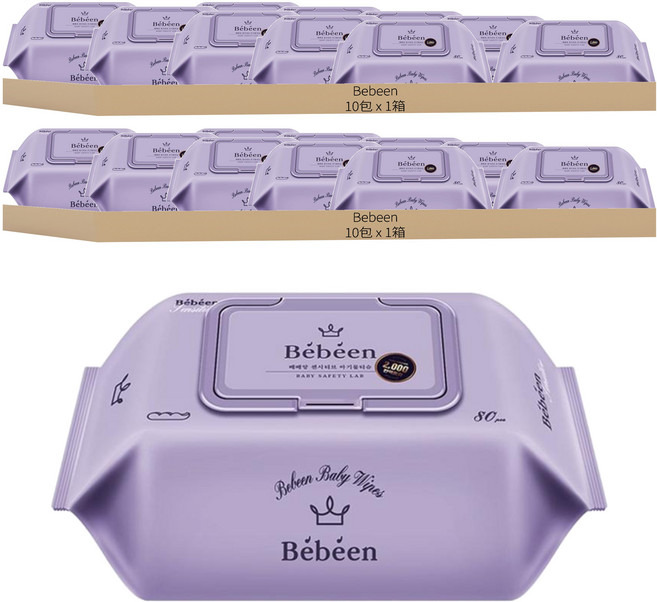 Bebeen 嬰兒溼紙巾 掀蓋式, 80張, 20包