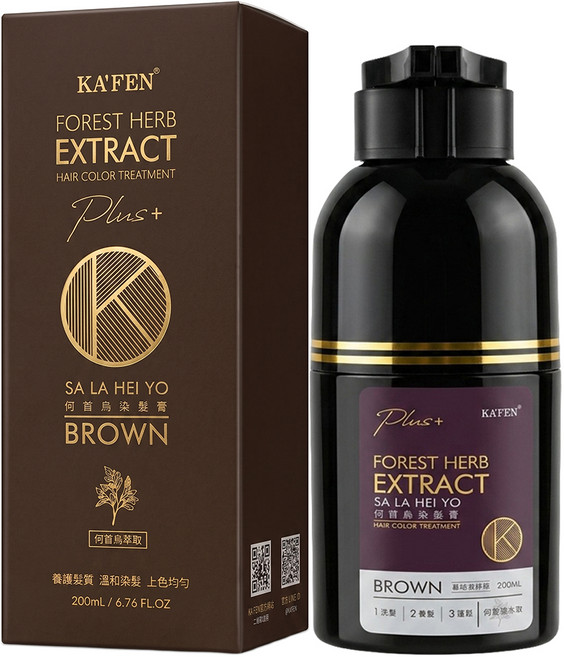 KA'FEN 卡氛 Plus+ 何首烏染髮膏 第一劑100ml + 第二劑100ml, 暮褐咖啡棕, 1盒