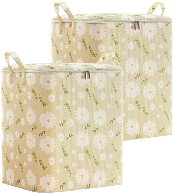 앞날창창 대용량 이불 정리 리빙박스 패브릭 수납함, 베이지, 2개