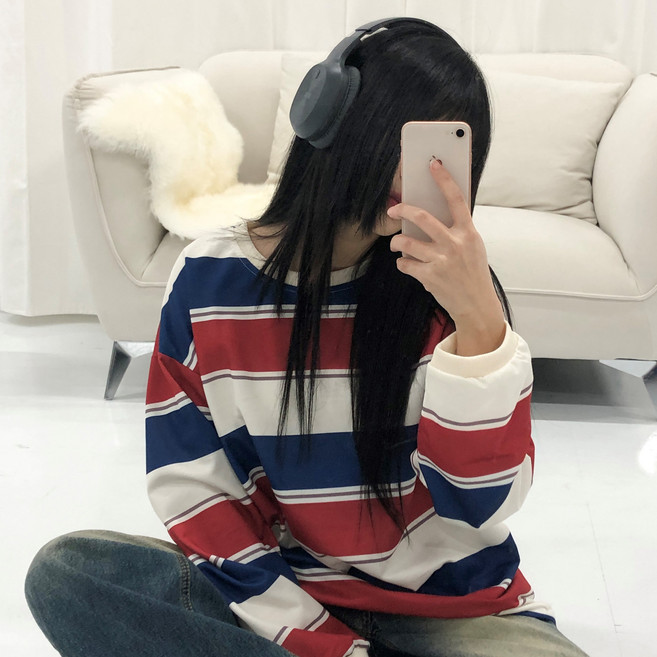 PEONIST 女款條紋寬鬆長版T恤