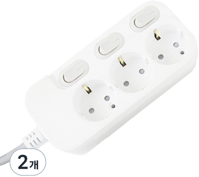 슈퍼탭 멀티탭 개별 3구 SY-SMS3, 2.5m, 화이트, 2개
