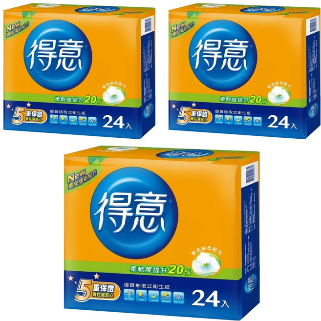 得意 優質抽取式衛生紙 100張, 24包, 3袋
