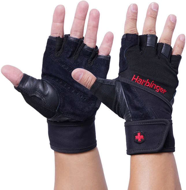 하빈져 프로 리스트랩 헬스 글러브, 블랙, 1세트