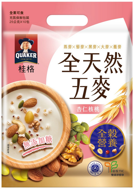 QUAKER 桂格 全天然五麥 杏仁核桃, 250g, 1袋