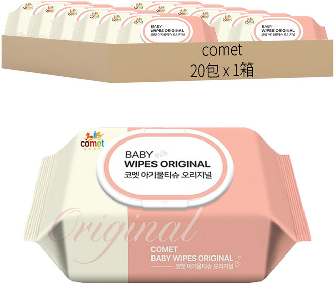 comet Original 嬰兒用濕紙巾 掀蓋式 加厚型, 50gsm, 100張, 20包