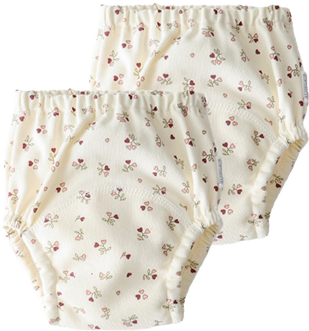 조이멀티 아동용 크림패턴 레몬 공룡 배변훈련팬티, 하트꽃, 2개