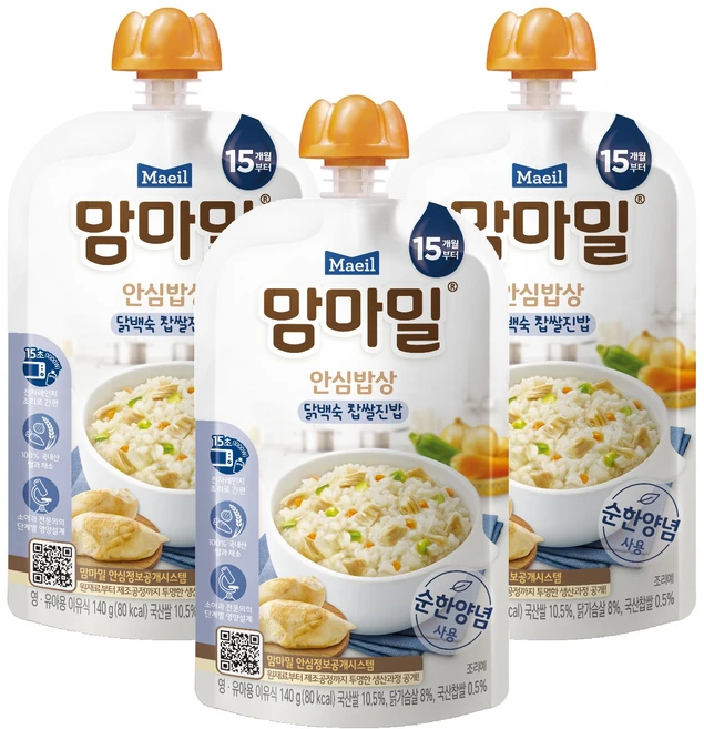 맘마밀 안심밥상 레토르트 이유식, 닭백숙 찹쌀진밥, 140g, 3개 - 쿠팡