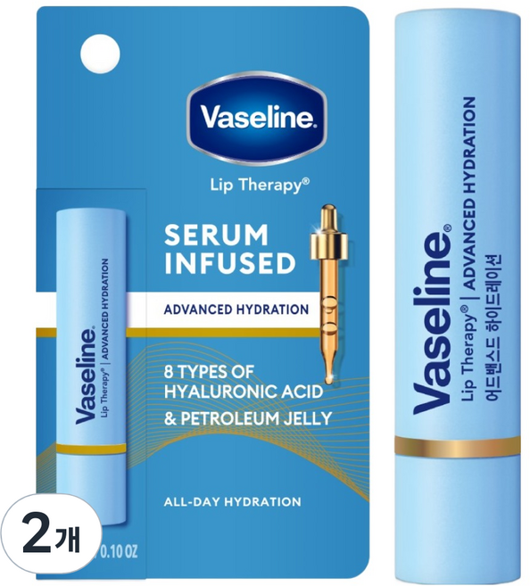 바세린 립 테라피 어드밴스드 하이드레이션 립밤, 무색, 3g, 2개