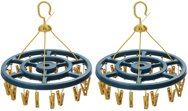 유콘 다용도 양말 속옷 원형 빨래 집게 건조대 18클립, 옐로우, 2개