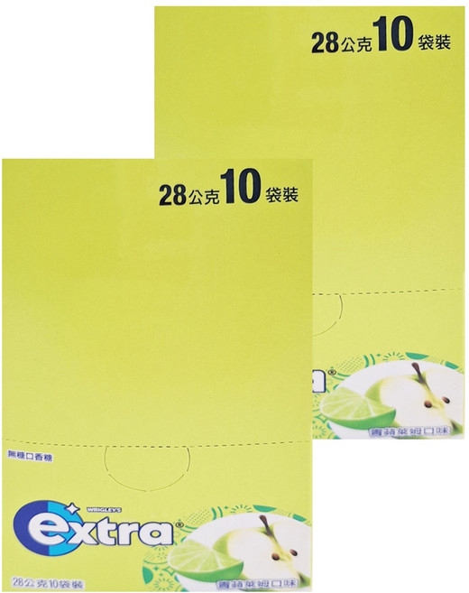 Extra 益齒達 潔淨無糖口香糖 青蘋萊姆 10包, 28g, 2盒