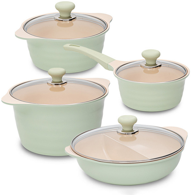 드림셰프 OSLO 인덕션 허브 냄비세트 4종, 혼합색상, 편수냄비 18cm + 양수냄비 20cm + 곰솥냄비 26cm + 샤브샤브냄비 28cm