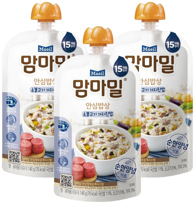 맘마밀 안심밥상 레토르트 이유식, 소불고기 가지진밥, 140g, 3개 - 쿠팡