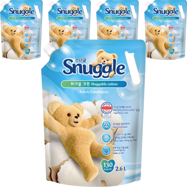 스너글 초고농축 섬유유연제 오리지널 허거블 코튼 리필, 2.6L, 5개