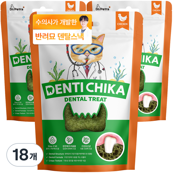 닥터페트라 덴탈 트릿 고양이 간식, 18개, 70g, 닭고기맛