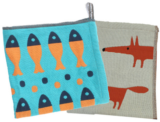 퓨어썬데이 순면 3중 물고기 거즈행주 2p 세트, 2개, 물고기, 빨간 여우