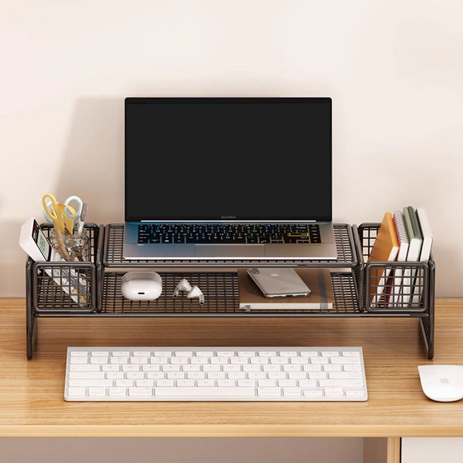 小麥購物 鐵藝懸空桌面螢幕增高架 L1220 單儲物, 黑色