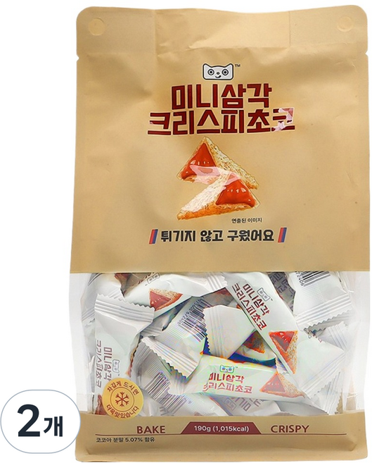 멍쇼얼 미니 삼각 크리스피 초코 스낵, 190g, 2개