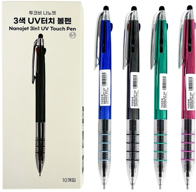 나노젯 3색 UV터치 볼펜 0.7mm, 랜덤 발송, 10개