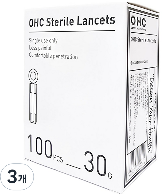 오상헬스케어 멸균 란셋 30G 채혈침, 3개, 100개입