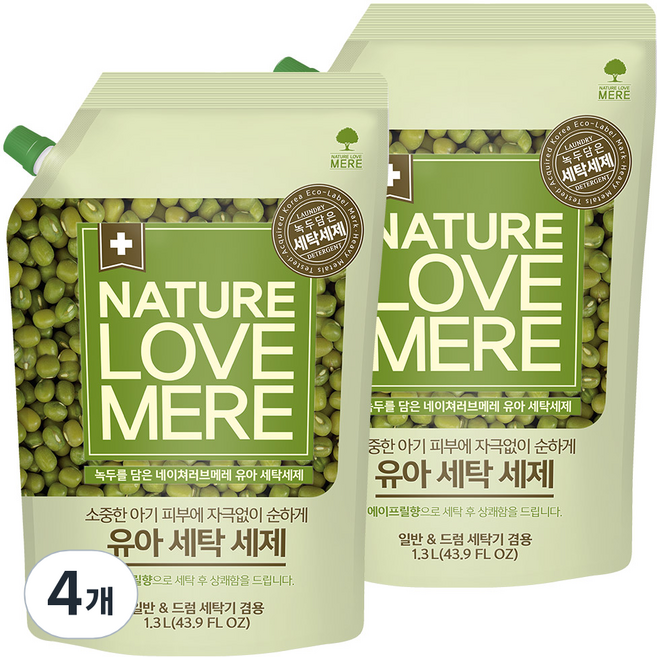 NATURE LOVE MERE 然自母愛 綠豆萃取嬰幼兒衣物洗衣精補充包, 1.3L, 4包