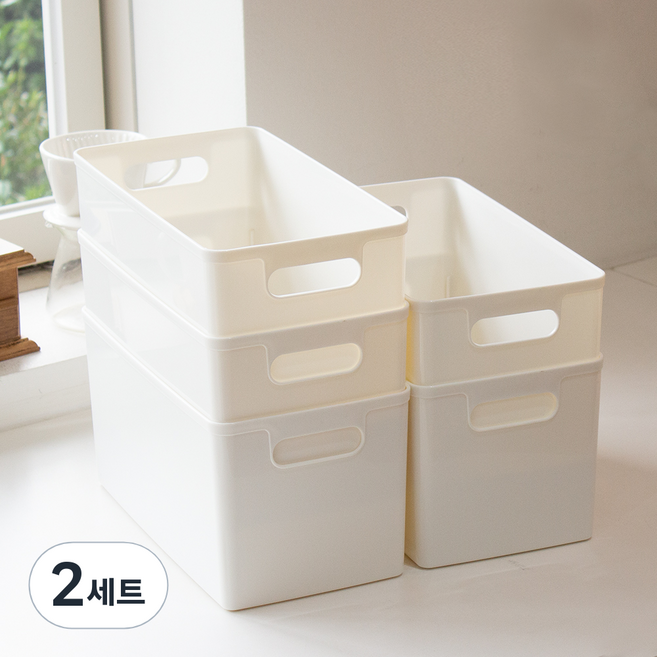 아임홈리빙 심플 바스켓 팬트리 수납함 5p 바디세트, 화이트, 2호(160 x 300 x 150 mm), 2세트