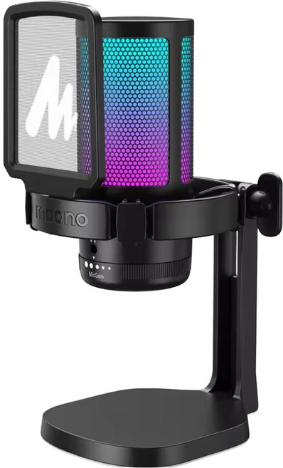마오노 원터치 노이즈캔슬링 USB 콘덴서 방송용 녹음용 게이밍 마이크, 블랙, DGM20, 블랙