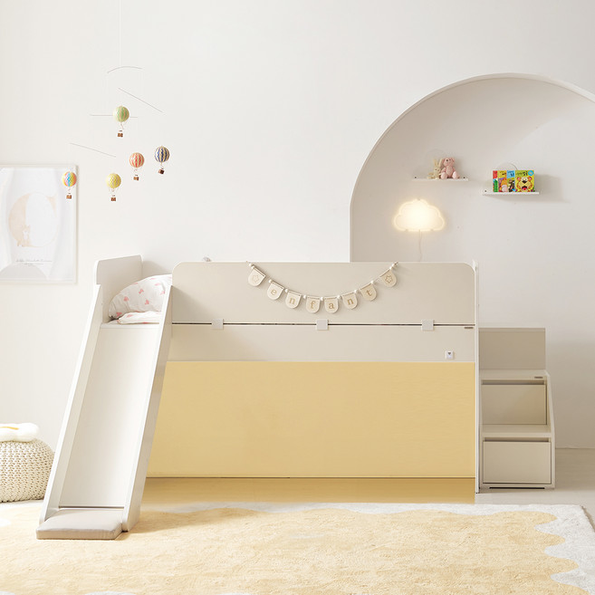 꿈꾸는요셉 앙팡 벙커침대 D + 조명 + 드림 독립미니스프링 매트리스 세트 방문설치, 크림(프레임), 주백색(조명), 베이지(매트리스)