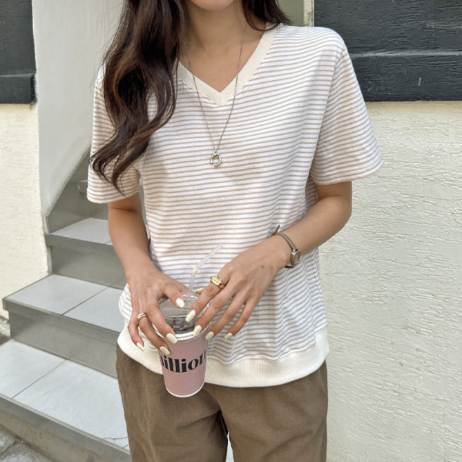 시크폭스 여성용 트레드 단가라 브이넥 맨투맨