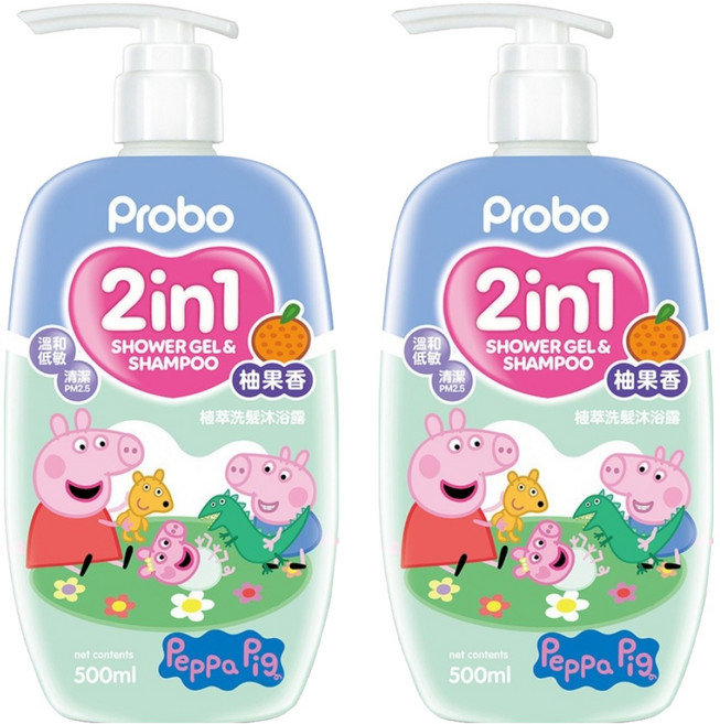 Probo 博寶兒 佩佩豬 植萃洗髮沐浴露 柚果香氛, 500ml, 2瓶